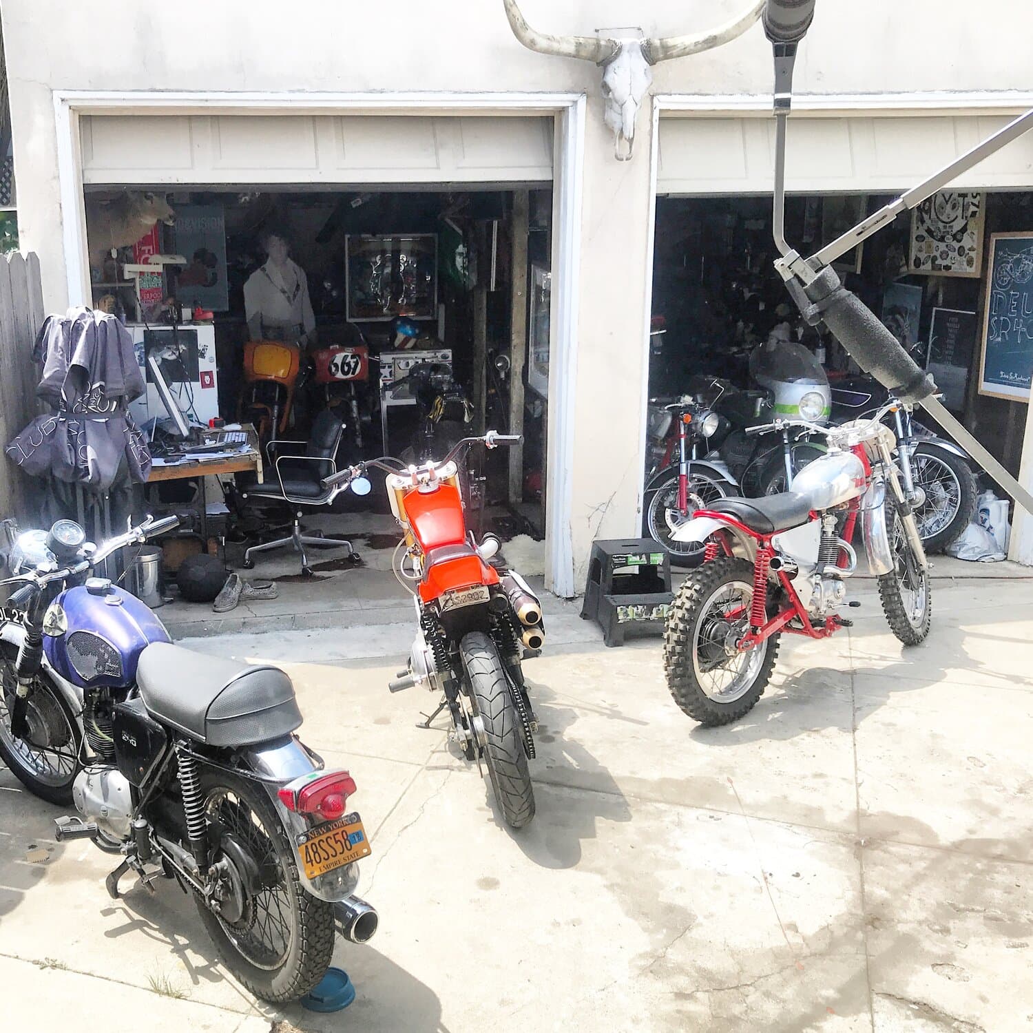 The New York City Motorcycles garage viewed from outside.
