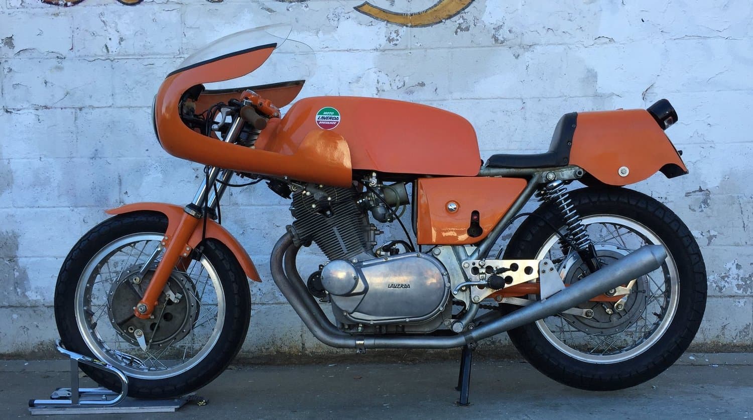 An image of an orange coloured 1972 Laverda 750 SFC